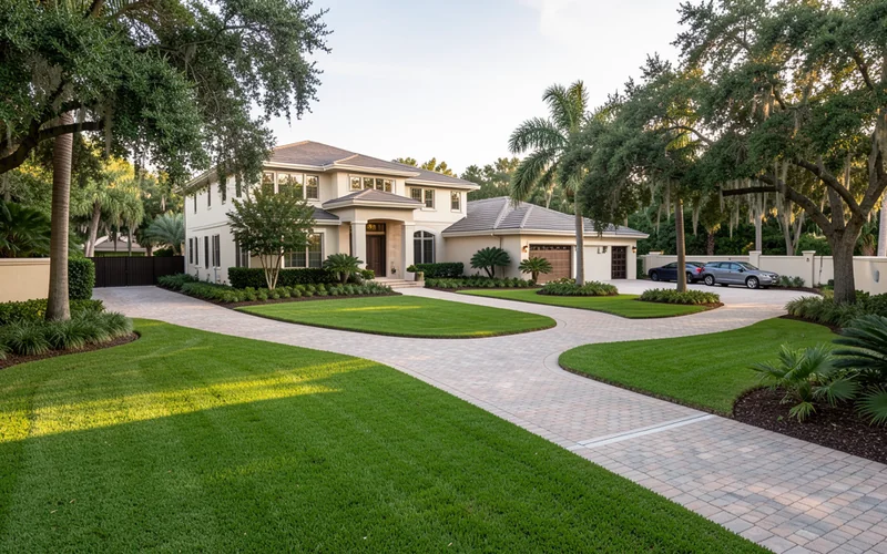Private estate home with expansive grounds and multiple entry points